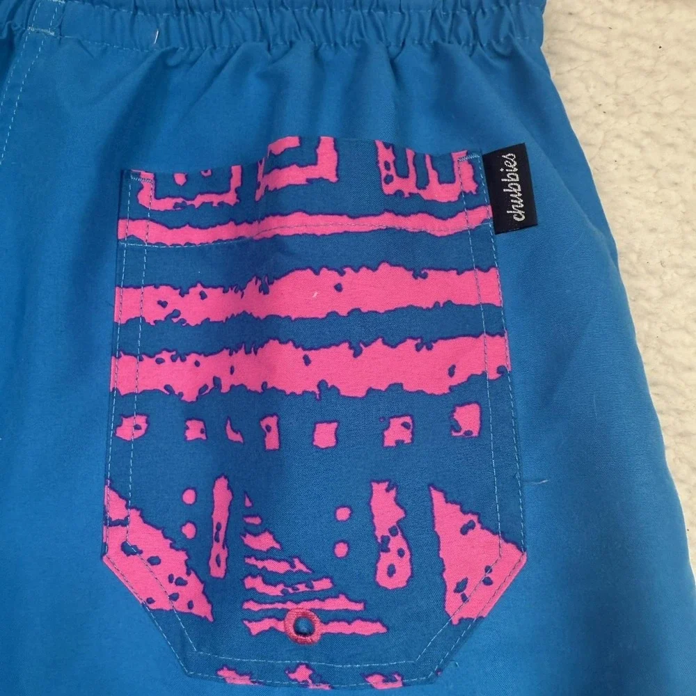 Chubbies Shorts Mens‎ Small Blue Swim Trunks Pink Drawstring Made USA Polyester